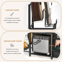 Rak Penyimpanan Piringan Hitam Vinyl Minimalis Modern Tiga Tingkat dari Besi, Penyangga Gitar, Rak Pajangan, Perlengkapan Rumah, Studio Musik