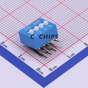 DA-04BP DIP Switch Through hole Component (THT) Switch Flat Toggle, Raised Type Single Pole Single Throw 4 2.54mm - Product Image 1