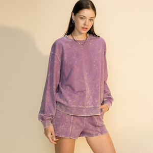 Set Casual da Donna Primavera/Estate in Cotone 100% con Felpa con Cappuccio a Collo Tondo e Pantaloncini Sopra il Ginocchio, Effetto Vintage e Color Block - Product Image 1