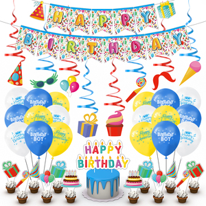 Vente flash - Ensemble de décorations de fête d'<span class=keywords><strong>anniversaire</strong></span> colorées - Ballons - Bannière - Guirlande pour fête d'<span class=keywords><strong>anniversaire</strong></span> - Product Image 1