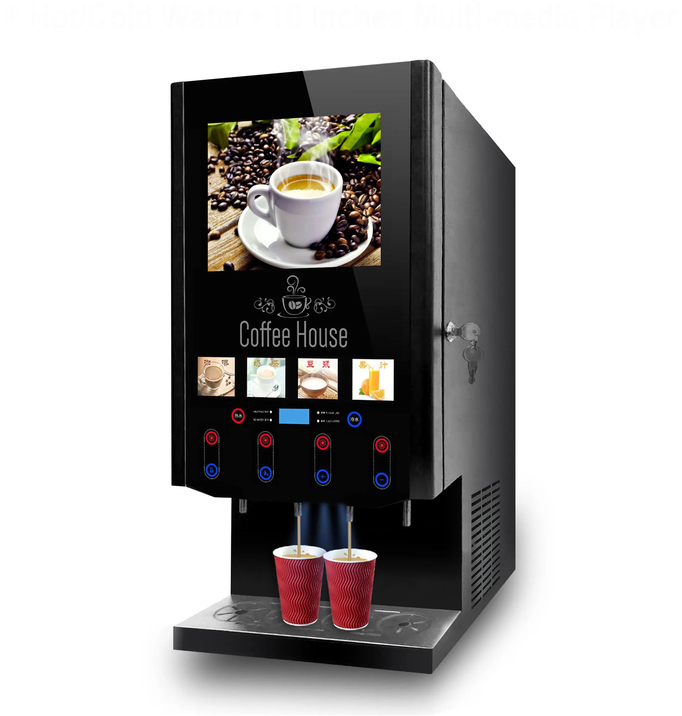 40SCW-10L Vidéo Publicité 4 Saveurs Glace Chaude Distributeur Automatique de Café Distributeur De café Glacé Café Instantané Machine Commerciale