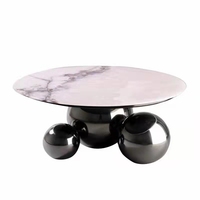Table basse sphérique moderne de luxe avec plateau en marbre, pieds en acier inoxydable, meubles de salon, table centrale en métal doré