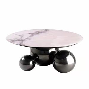 <span class=keywords><strong>Table</strong></span> basse sphérique en acier inoxydable, design moderne <span class=keywords><strong>de</strong></span> luxe, meuble central en marbre, métal doré, idéal pour le salon - Product Image 1