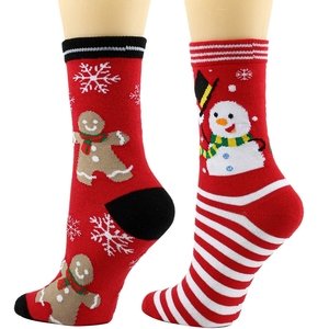 Chaussettes de Noël Nouveau Style Motif Bonhomme de Neige et Flocon de Neige Dessin Animé Mignon Chaussettes Mi-Mollet Couleur Rouge Festive Unisexe en Coton - Product Image 3