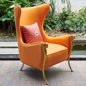 Nordic <span class=keywords><strong>Leather</strong></span> European Design Holz sessel blau Wingback faul Lobby Luxus Royal Wohnzimmer Stühle - Product Image 4