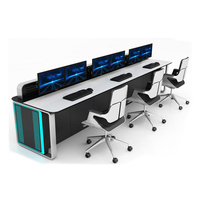Console de luxe LEIENTE à trois places pour salles de surveillance, 1800*900*750mm, bureau de travail incurvé sur mesure pour centres de commandement