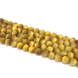 Best Selling Natural Golden Tiger Eyes Round Stone Beads For DIY Bracelet Making