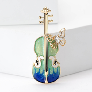 Broche de Violín Esmaltado con Detalle de Mariposa, Pin Dorado con Temática Musical para Mujer - Product Image 3