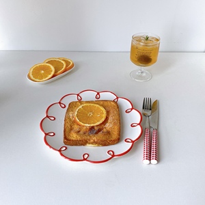 <span class=keywords><strong>Assiette</strong></span> en céramique écologique SYL, décoration de mariage, <span class=keywords><strong>bord</strong></span> rouge, motif ajouré rétro, vaisselle artisanale, design floral en dentelle - Product Image 5