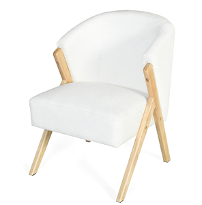 Fauteuil d'appoint moderne avec revêtement blanc et structure en bois massif, fauteuil lounge minimaliste pour salon - Product Image 4