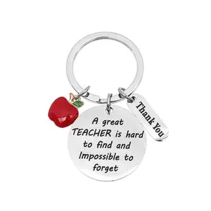 Thank you Gift red apple metal keychain custom designed Teacher S Day gifts stainless steel key chain sets with custom gift box
