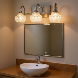 Lámpara de Baño Vintage de 3 Luces con Cristales, Acabado Níquel Cepillado, Pantallas de Cristal Transparente, Lámpara de Espejo con LED Blanco Cálido - Product Image 2