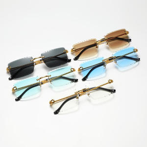 Rimless <b>Square</b> Metal Fashion <b>Sunglasses</b> 2026 UV400 Gold Clear Lenses Twist Mirror Legs - Product Image 4