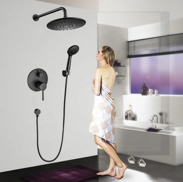 High quality Modern thermostatic temperature wall mounted concealed shower set black shower faucet