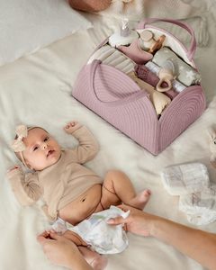 حقيبة الحفاضات المحمولة للحفاضات العملية منظم العلبة منظم السيارة تصميم أنيق سلال حفاضات القطن حبل - Product Image 5