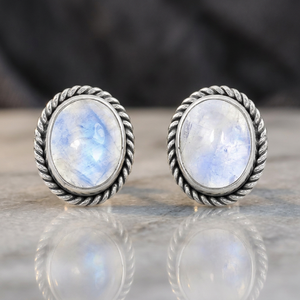 Handmade Fine Gold Plated <b>Stud</b> <b>Earrings</b> Natural Rainbow Moonstone 925 <b>Sterling</b> <b>Silver</b> Wholesale Party - Product Image 3