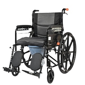 Pedestrians Folding <b>Commode</b> Wheelchair With Seat Black <b>Portable</b> For Elderly And Disabled Reclining Semi Reclining - Product Image 2