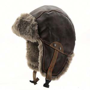 Gorro de Trapper de Nuevo Diseño al por Mayor, Gorro de Invierno para Hombre Adulto con Orejeras, Gorro de Aviador de Cuero PU - Product Image 3