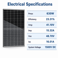 Panneau solaire bifacial 630W, double vitrage, type N, 23% d'efficacité, résistant aux PID, résistant aux LeTID, module photovoltaïque, prix de gros, panneaux solaires
