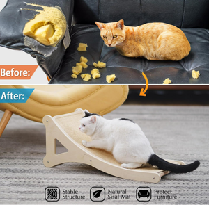 Grattoir à chat incurvé avec tapis à gratter en sisal en forme de L, protecteur de meubles d'intérieur, tapis en bois avec jouet pour souris pour chatons - Product Image 3