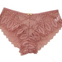Promotion : Culotte Femme Tendance Sexy Taille Mi-Haute à Coupe Élevée, en Dentelle Creuse à Bretelles Croisées, Anti-Bactérienne, en Nylon Spandex Brodé