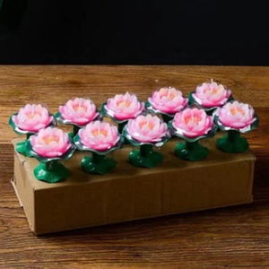 Multiple Size Custom Wax Cultural Lotus Flower Candles With Tray For Home Decor