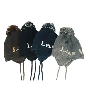 Nieuwe Collectie Winter Warm Peuter Mutsen Jacquard Knit Kids Beanie Hat Kinderen Oor Flap Winter Hoed Toque Custom Logo