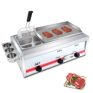 Commercial stainless steel gas teppanyaki Fried steak hamburger barbecue frying pan combined double
