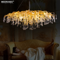 MEEROSEE Cristal Pendentif Lumière Moderne Populaire Or G9 Cristal Rectangle suspension Lustre pour Restaurant Hôtel Projet MD8027