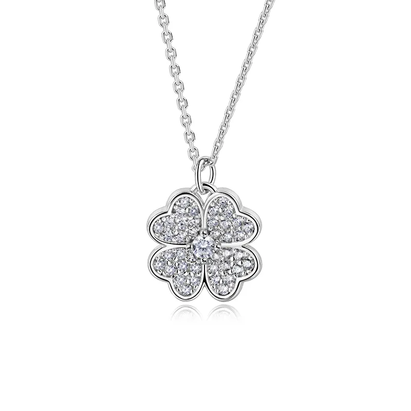 925 Sterling Silver 4 Leaf Clover flower Pendant Necklace