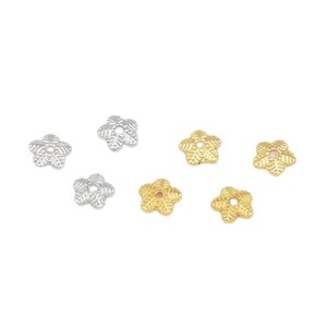 Juego de 14 piezas chapadas en oro, que conservan el color, con diseño de orquídea de seis pétalos de 6 mm, tapa de flor de perla chapada en oro, soporte para cuentas de pulsera DIY - Product Image 5