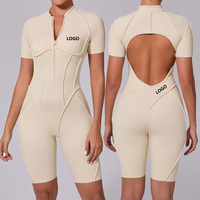 Combinaison de yoga à manches courtes avec fermeture éclair, de haute qualité, personnalisée en gros, nouvelle collection 2025, body de musculation