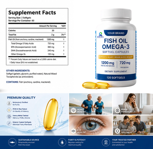 Gélules d'<span class=keywords><strong>huile</strong></span> de poisson triple source RH 1200 mg par portion, riches <span class=keywords><strong>en</strong></span> oméga-<span class=keywords><strong>3</strong></span> EPA DHA, complément équilibré pour le bien-être familial, certifié HACCP - Product Image 2