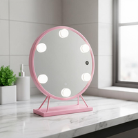 Single-Sided Round Metal Desktop Magnifying Makeup Mirror with 3 Color Dimmable LED Lights USB Rechargeable Personalized