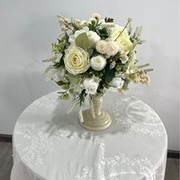 Composition florale moderne de 30 cm pour centre de table de mariage, avec verdure et roses blanches en soie, pour réception de jardin, NOUVEAU modèle élégant