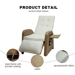 <strong>Garden</strong> Adjustable Angle Thickness <strong>Cushions</strong> <strong>Reclining</strong> Lounge <strong>Chair</strong> Outdoor Hand-Woven Wicker Flip Table Easy Push Back - Product Image 2