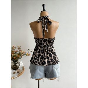Haut licou peplum pour femme, imprimé léopard, dos nu, en mousseline, taille empire, pour l'été et les sorties - Product Image 2