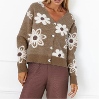 Cardigan en tricot décontracté personnalisé pour femme, style rétro, imprimé floral polyvalent