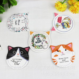 แผ่นรองแก้วเซรามิกสีแดงรูปหัวแมว ทำจากโดโลไมต์สีขาว ทนความร้อน กันลื่น พิมพ์ลายแบบซับลิเมชั่น ของขวัญส่วนตัว - Product Image 3