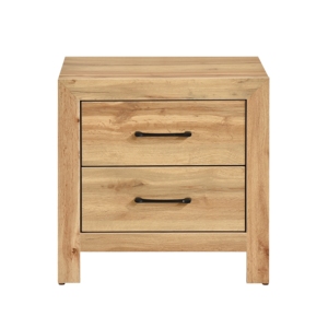 Natural Finish 2 Drawer Nightstand With <b>Black</b> Handles <b>Bedside</b> <b>Table</b> Storage Furniture - Product Image 2