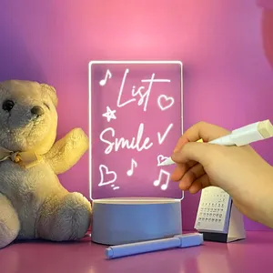 New smart Luminous square acrylic battery Transparent Message Erasable Board night light simple plastic Base table lamp