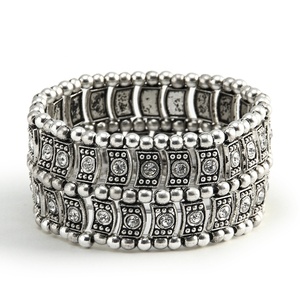 Thời Trang Phụ Nữ Một Hàng Hai Hàng Strand Kim Loại Vòng Đeo Tay Hợp Kim Vuông Inlay Với Rhinestone Tinh Thể Đàn Hồi Vòng Đeo Tay - Product Image 2