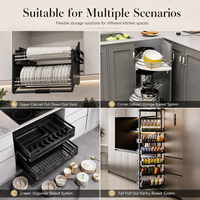 Étagère de rangement de garde-manger murale en acier inoxydable 304, moderne, écologique, avec système de levage pour panier de cuisine coulissant et gain de place