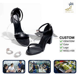 Sandales pour femmes OEM ODM, talon bloc de 5 cm, bout ouvert, cuir PU, bride à la cheville, style basique, haute qualité, fabricant vietnamien - Product Image 1