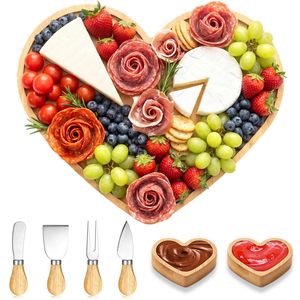 Heart Shaped Bamboo <b>Cheese</b> Board With <b>Knife</b> <b>Set</b> For Party Snacks And Picnic - Product Image 1