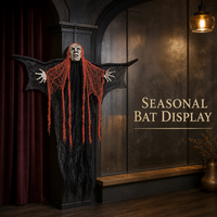SIPKLR 35,4'' Décoration géante suspendue de squelette fantôme effrayant avec cheveux en filet orange vif pour la décoration de fête d'Halloween en extérieur