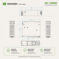 Alimentation industrielle à découpage certifiée CE WHOOSH HX-120NDR-24 120W 24V 5A à refroidissement naturel par air, module PLC en stock