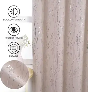 Modern Luxury Home Blackout Window Curtain Foil Print Pleated Solid Style Knitted Curtains Living Room Bedroom Cafe Hotel Use
