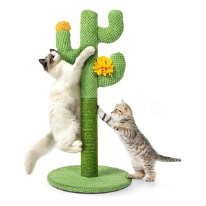 Griffoir pour chat en forme de cactus vert avec fleur jaune, pour chats d'intérieur - Product Image 1