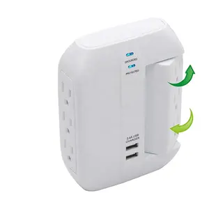 6 Outlet Putar Hemat Ruang 2 USB Port Surge Protector Wall Tap